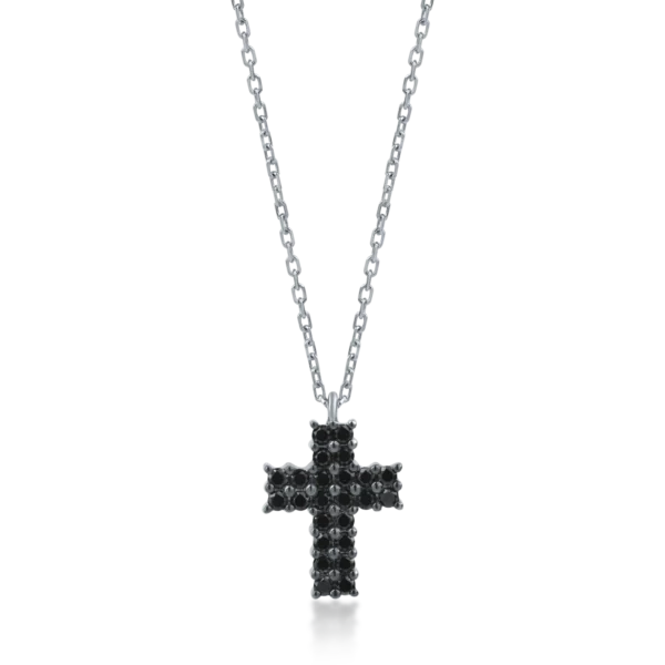 Lant cu pandantiv cruce din aur alb cu diamante negre de 0.84ct