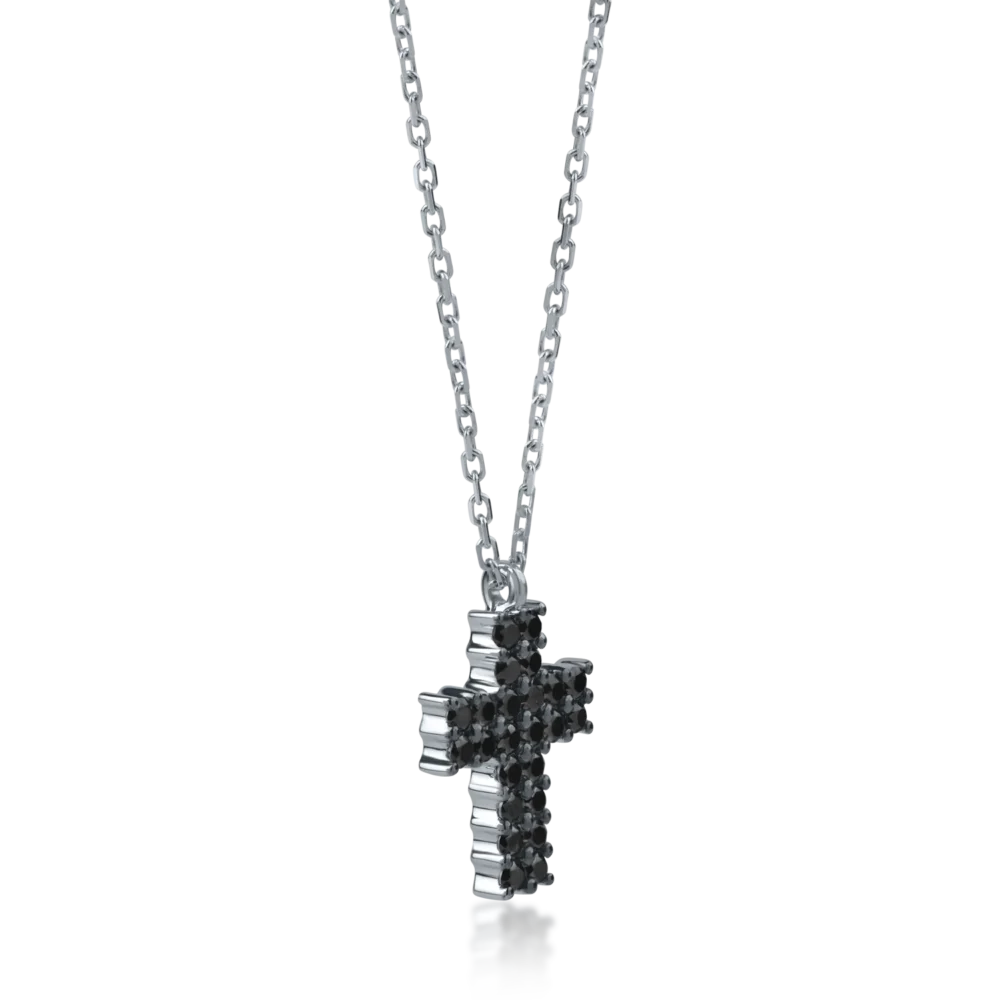 Lant cu pandantiv cruce din aur alb cu diamante negre de 0.84ct - imagine 2