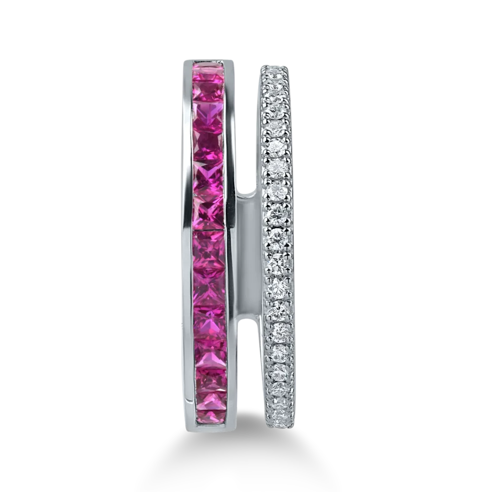 Inel din aur alb cu rubine princess de 0.86ct si diamante de 0.16ct - imagine 2