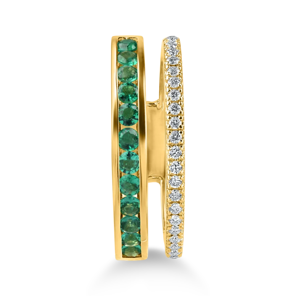 Inel din aur galben cu smaralde princess de 0.46ct si diamante de 0.16ct - imagine 2