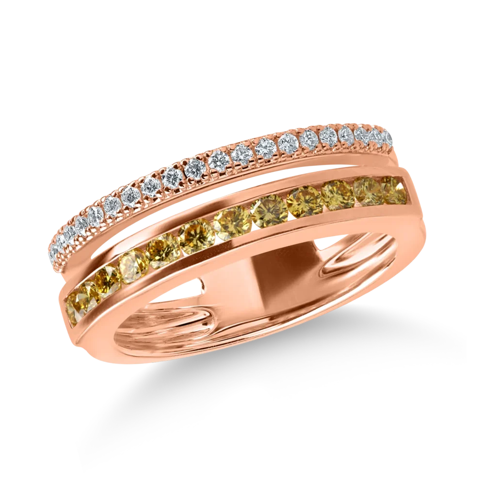 Inel din aur roz cu diamante galbene si incolore de 0.66ct