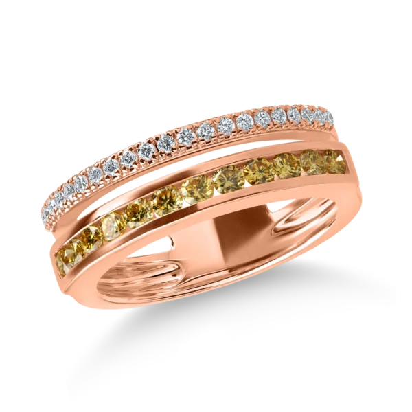 Inel din aur roz cu diamante galbene si incolore de 0.66ct