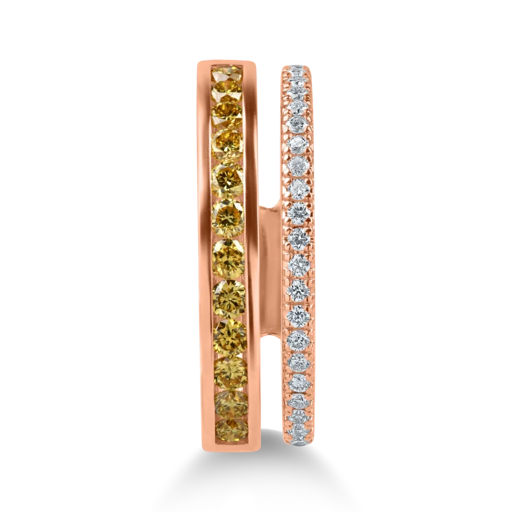 Inel din aur roz cu diamante galbene si incolore de 0.66ct - imagine 2
