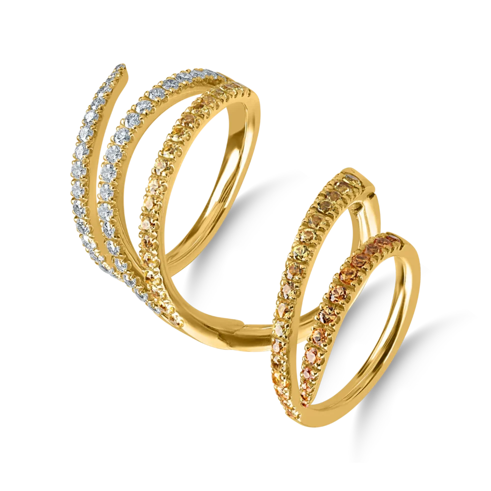 Inel din aur galben cu safire galbene de 1.2ct si diamante 0.6ct