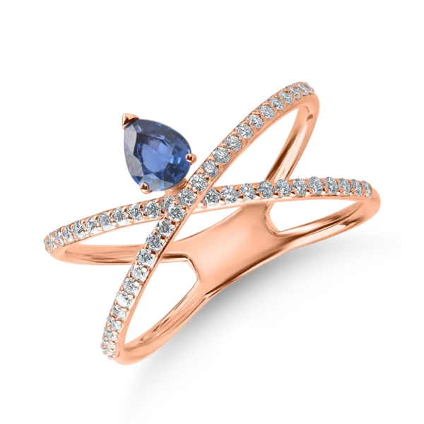 Inel din aur roz cu safir pear de 0.45ct si diamante de 0.68ct
