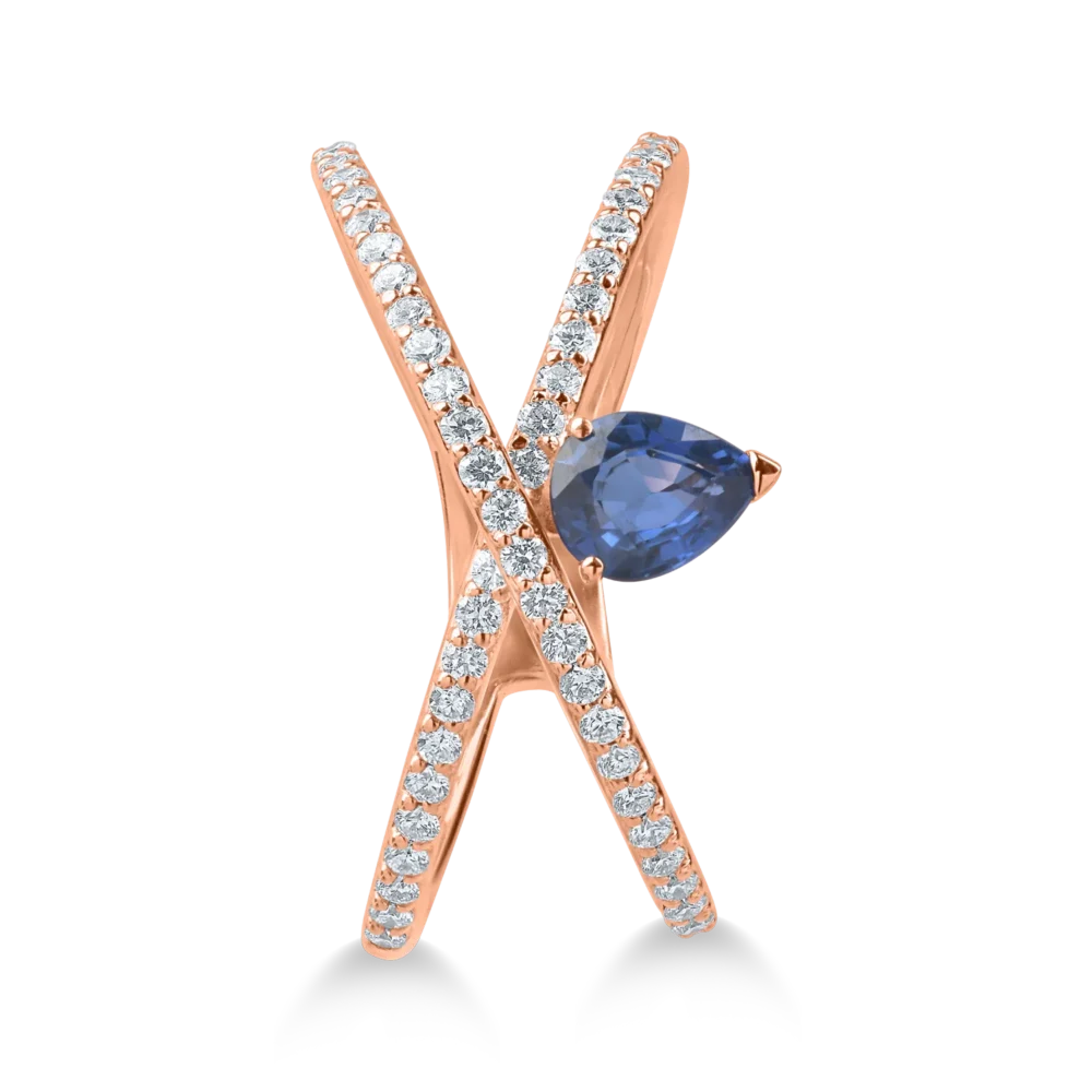 Inel din aur roz cu safir pear de 0.45ct si diamante de 0.68ct - imagine 2