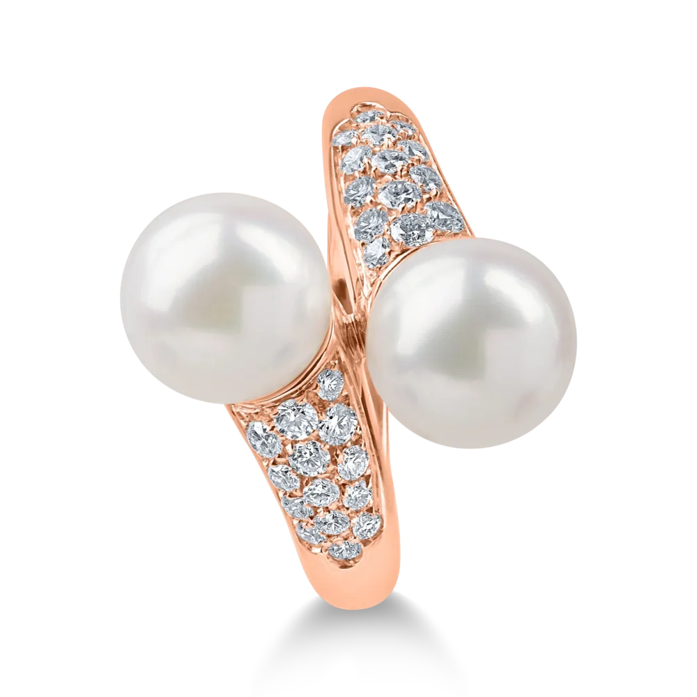 Inel din aur roz cu perle de apa dulce de 8.5ct si diamante de 0.45ct - imagine 2