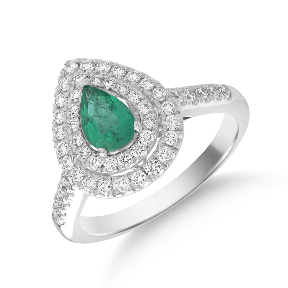 Inel din aur alb cu smarald pear de 0.41ct si diamante de 0.55ct