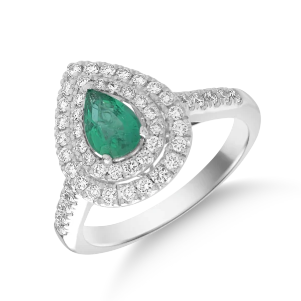 Inel din aur alb cu smarald pear de 0.41ct si diamante de 0.55ct