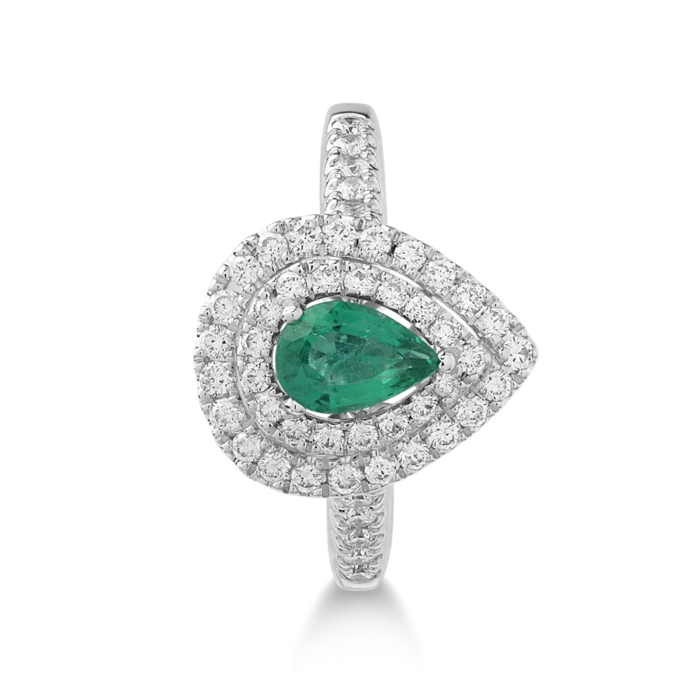 Inel din aur alb cu smarald pear de 0.41ct si diamante de 0.55ct - imagine 2