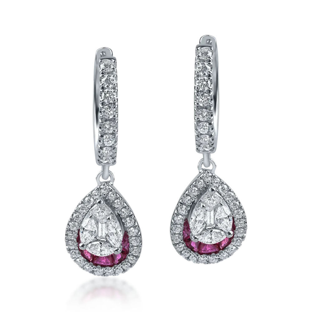 Cercei din aur alb cu rubine de 0.62ct si diamante de 0.28ct - imagine 2