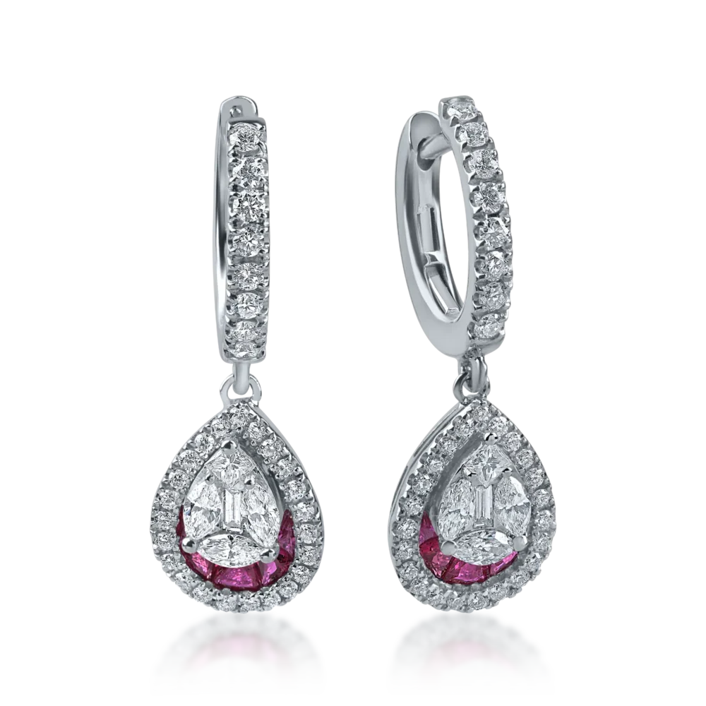 Cercei din aur alb cu rubine de 0.62ct si diamante de 0.28ct
