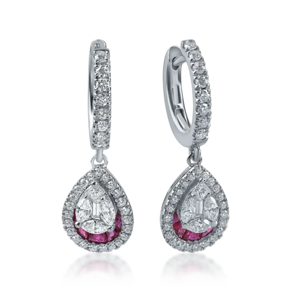 Cercei din aur alb cu rubine de 0.62ct si diamante de 0.28ct