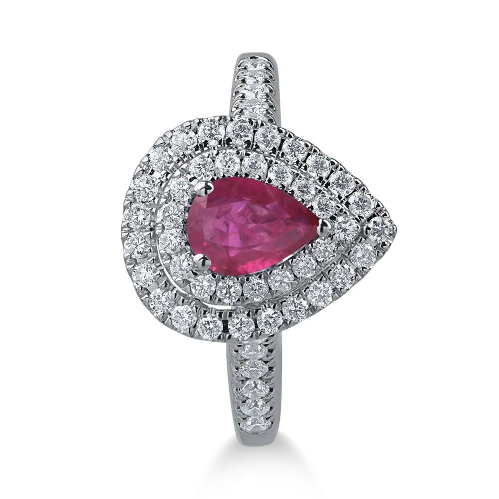 Inel din aur alb cu rubin pear de 0.68ct si diamante de0.55ct - imagine 2