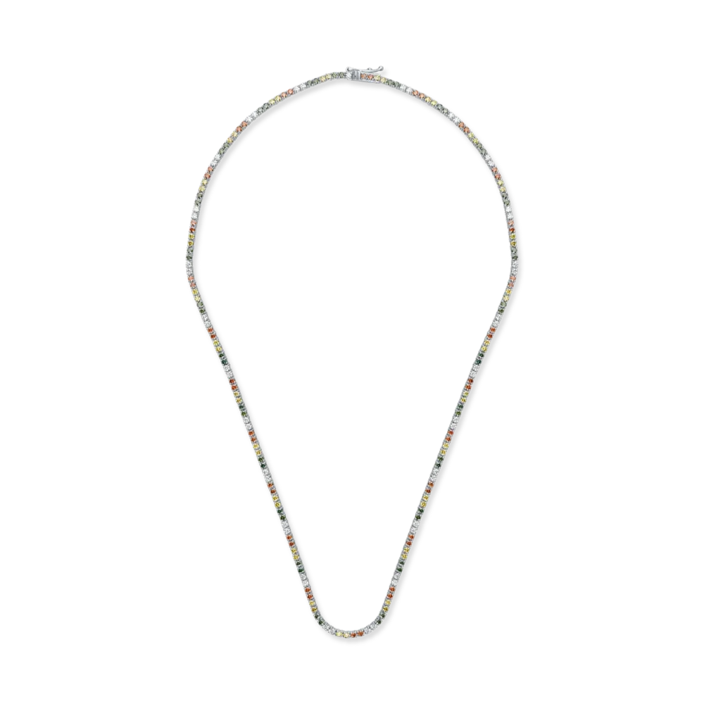 Colier tennis din aur alb cu diamante multicolore de 4.1ct