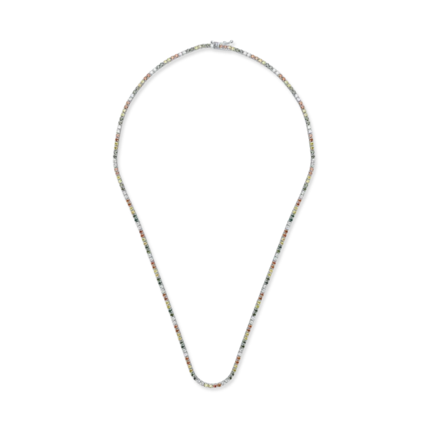 Colier tennis din aur alb cu diamante multicolore de 4.1ct