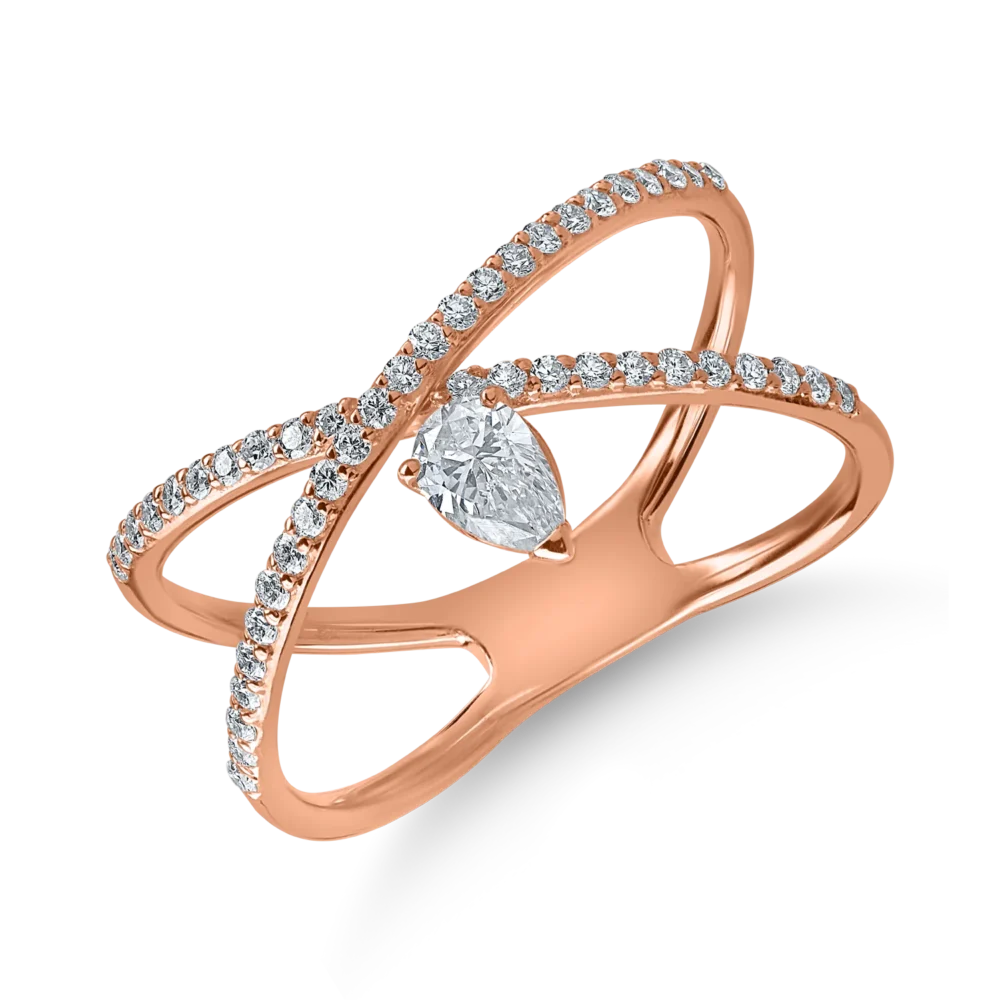 Inel din aur roz cu diamante pear si rotunde de 0.51ct