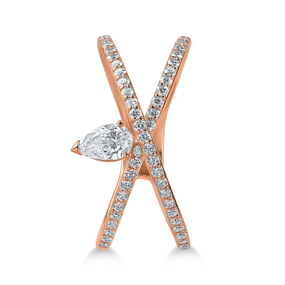Inel din aur roz cu diamante pear si rotunde de 0.51ct - imagine 2