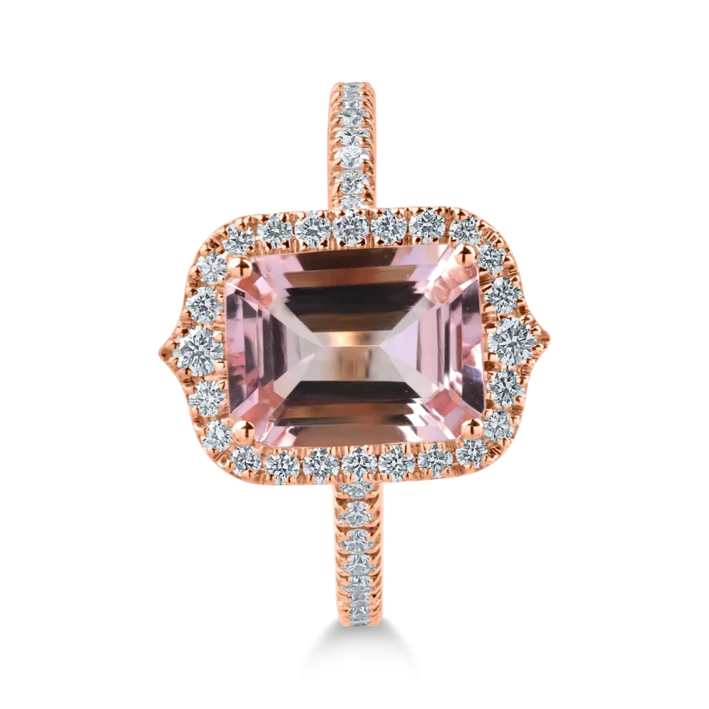 Inel din aur roz cu morganit octogonal de 1.97ct si diamante de 0.5ct - imagine 2