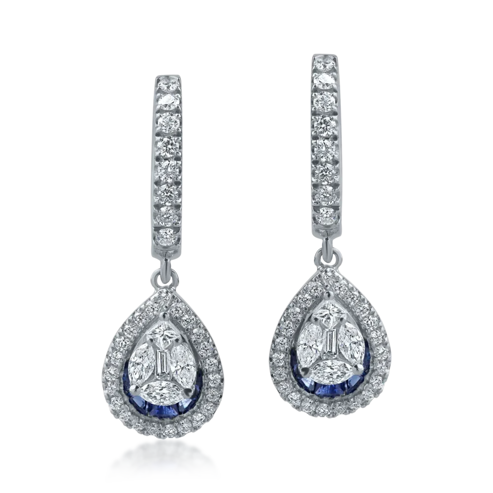 Cercei din aur alb cu safire de 0.6ct si diamante de 0.18ct - imagine 2