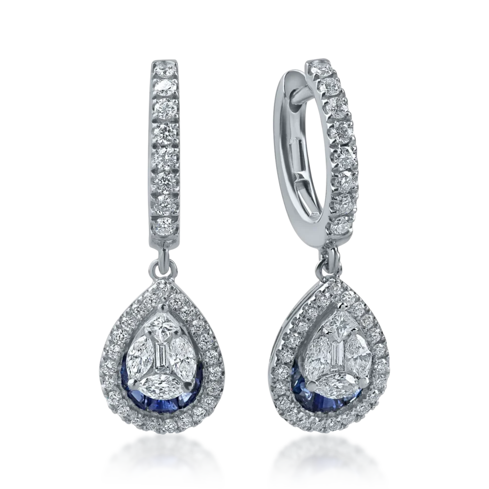 Cercei din aur alb cu safire de 0.6ct si diamante de 0.18ct