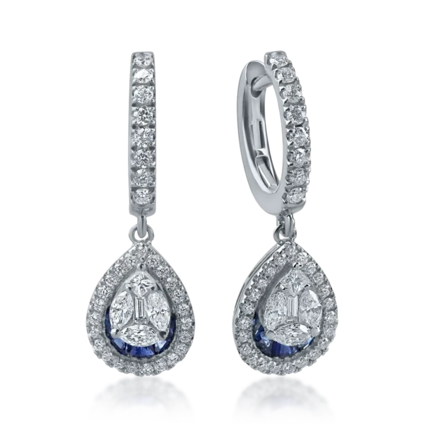 Cercei din aur alb cu safire de 0.6ct si diamante de 0.18ct