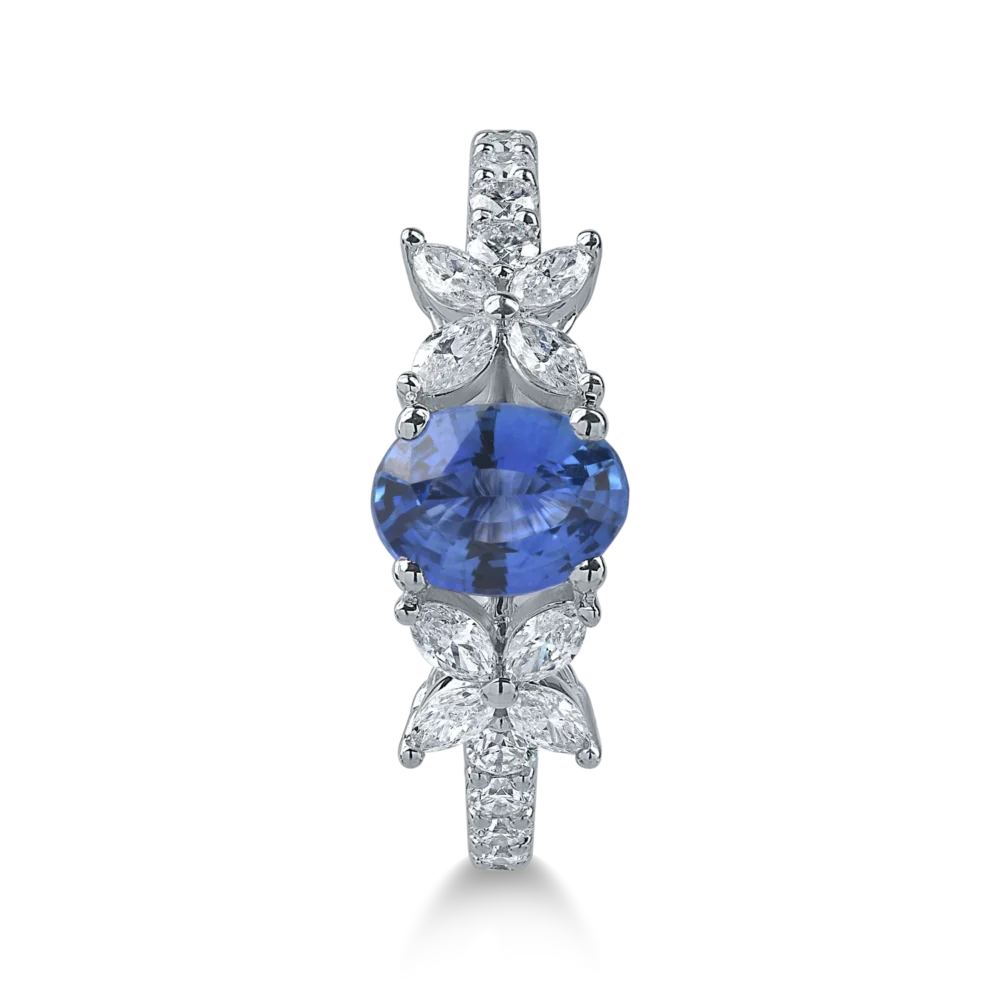Inel din aur alb cu safir oval de 1.55ct si diamante de 0.5ct - imagine 2