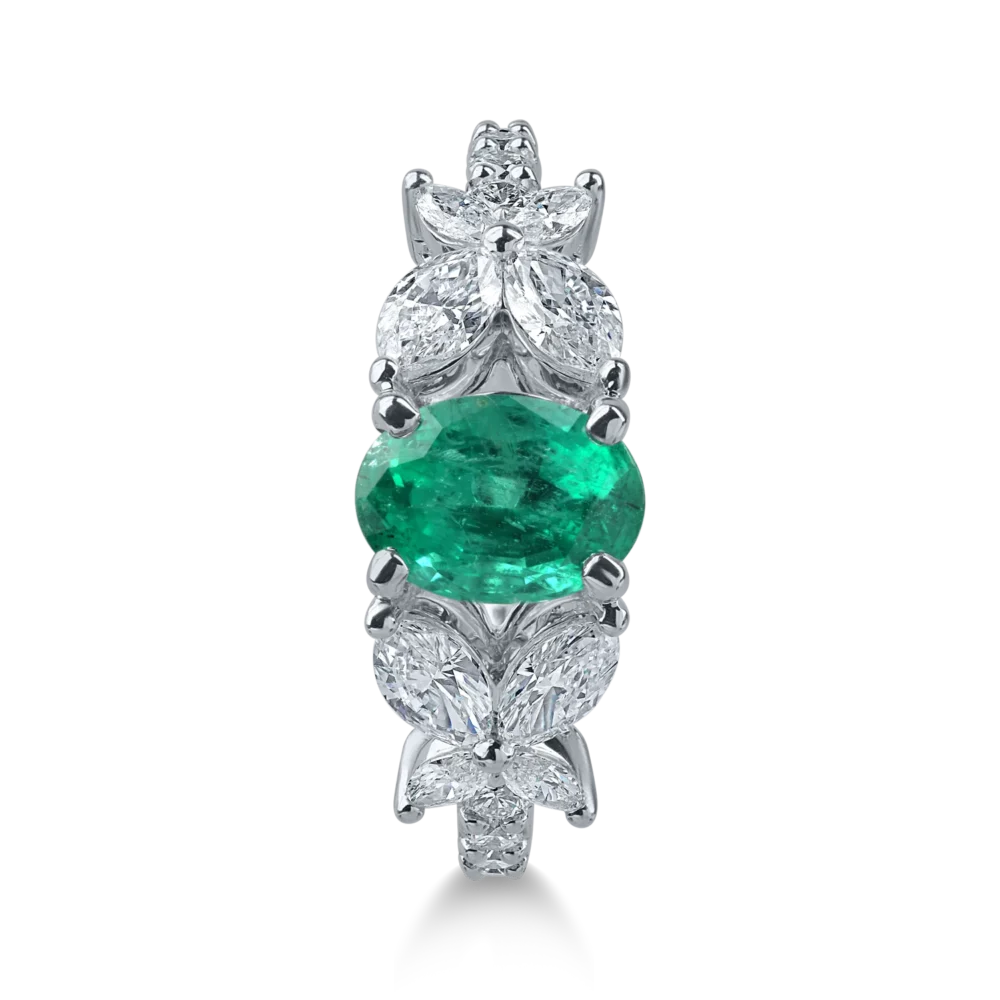 Inel din aur alb cu smarald oval de 1.1ct si diamante de 0.95ct - imagine 2