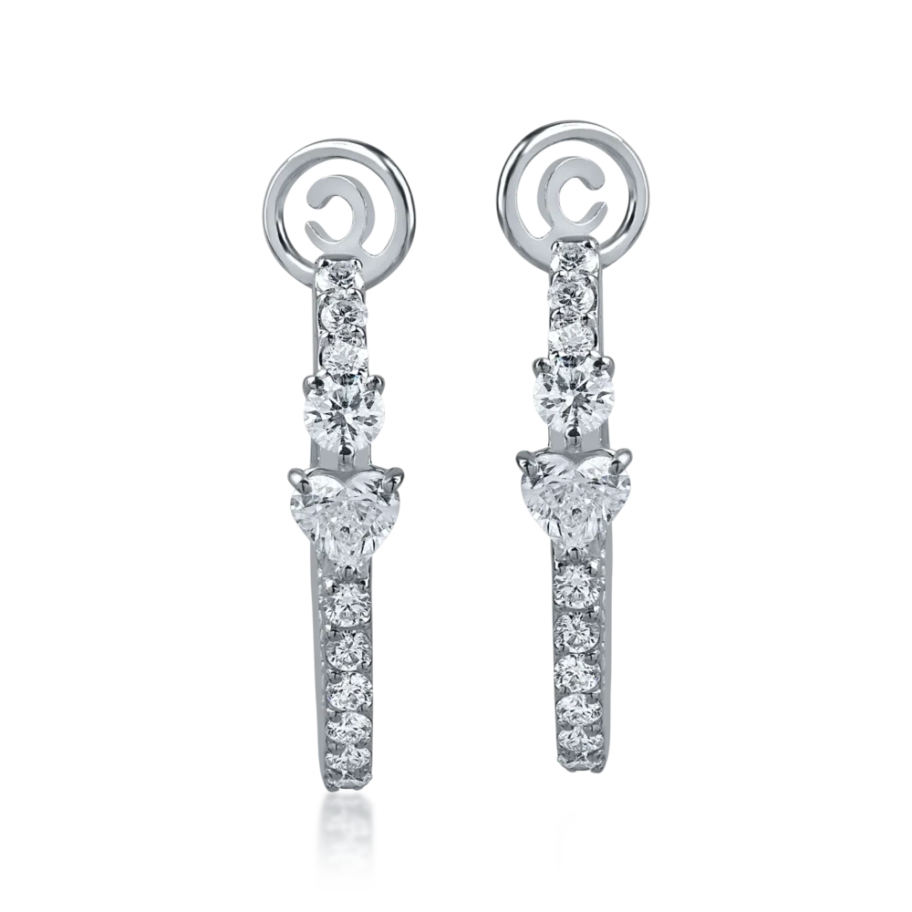 Cercei din aur alb cu diamante heart si rotunde de 1.4ct - imagine 2