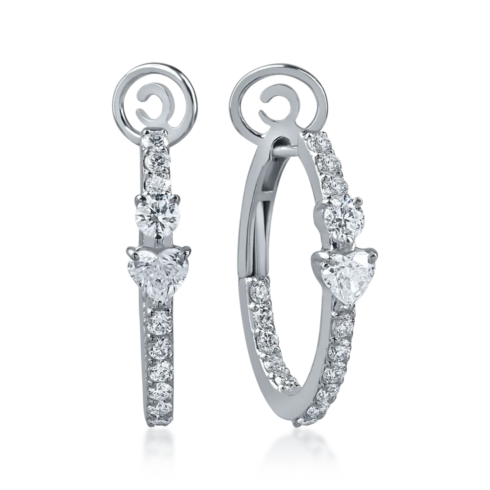 Cercei din aur alb cu diamante heart si rotunde de 1.4ct
