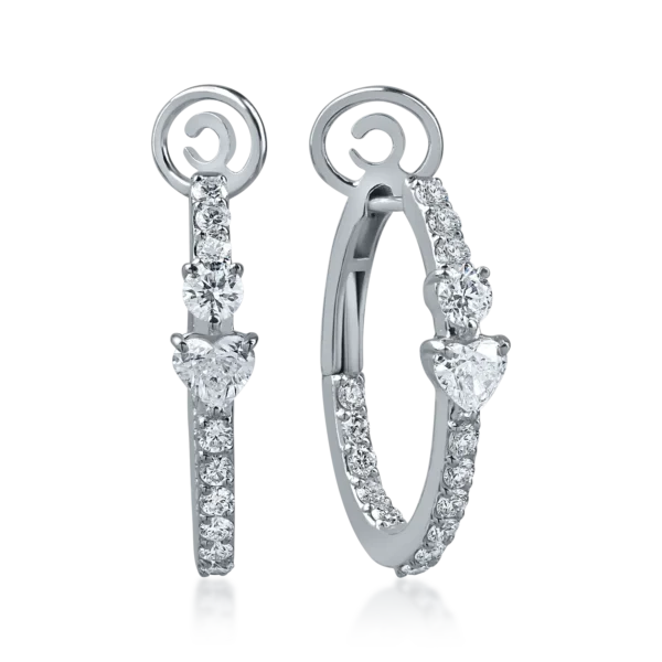 Cercei din aur alb cu diamante heart si rotunde de 1.4ct