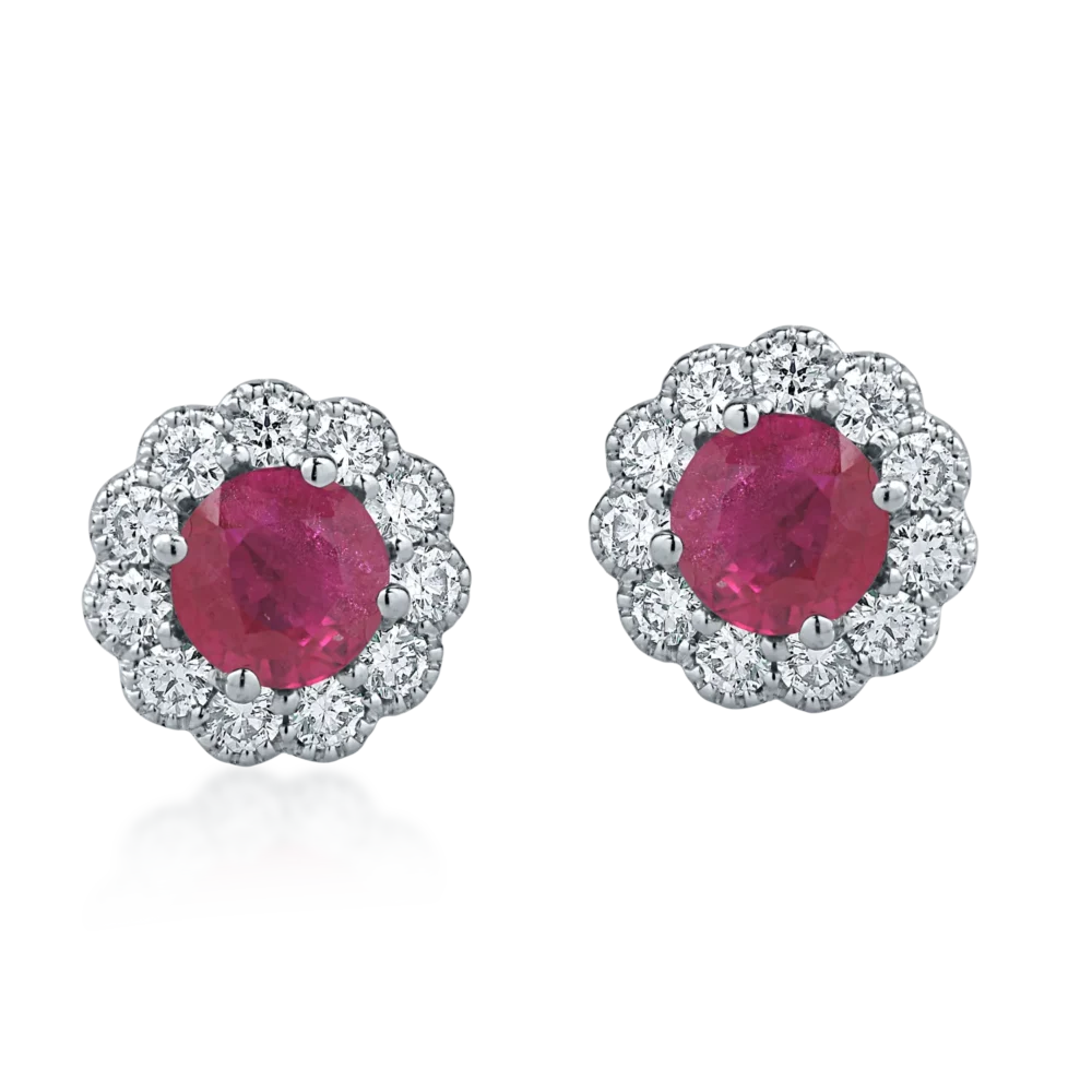 Cercei din aur alb cu rubine de 0.85ct si diamante de 0.28ct - imagine 2