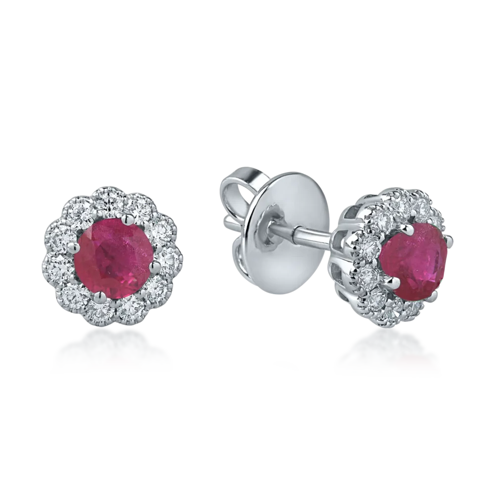 Cercei din aur alb cu rubine de 0.85ct si diamante de 0.28ct