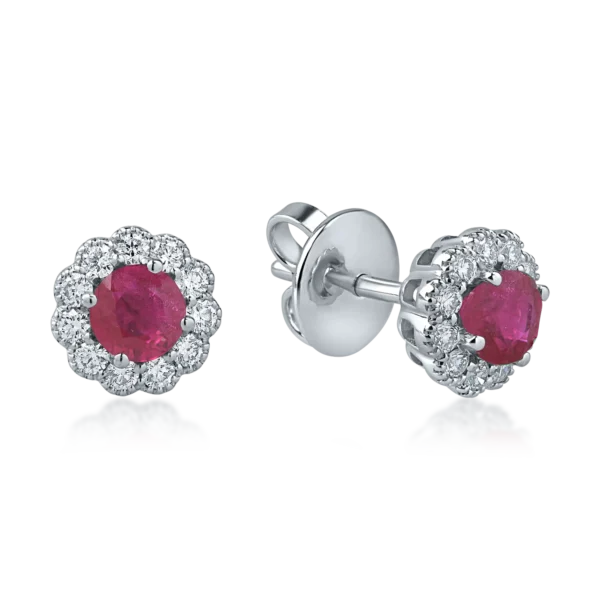 Cercei din aur alb cu rubine de 0.85ct si diamante de 0.28ct