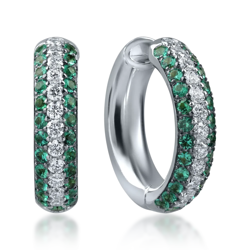 Cercei din aur alb cu smaralde si diamante de 1.31ct