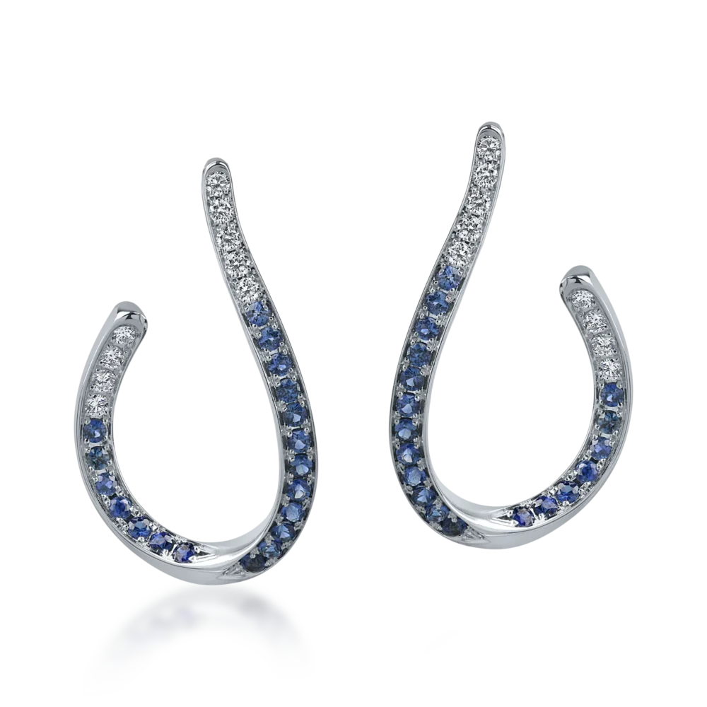 Cercei din aur alb cu safire de 0.8ct si diamante de 0.3ct - imagine 2