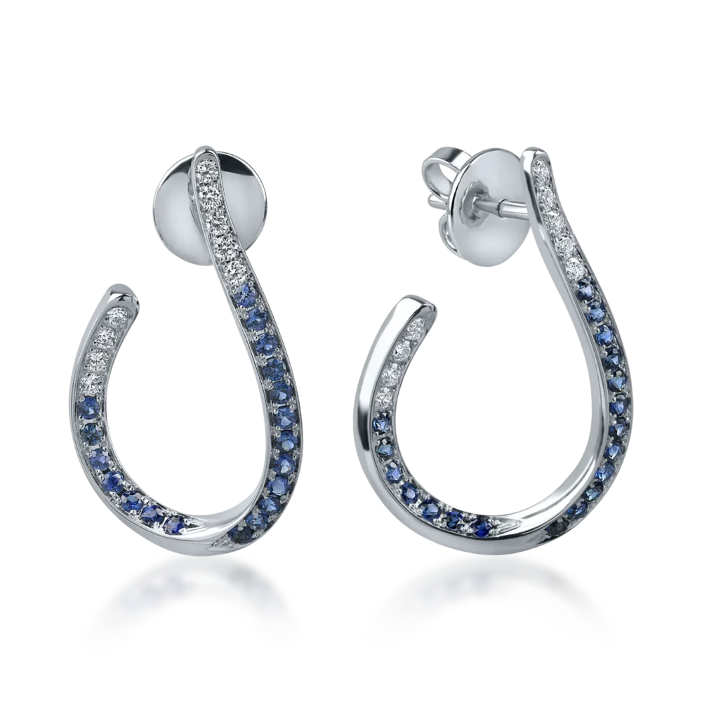 Cercei din aur alb cu safire de 0.8ct si diamante de 0.3ct