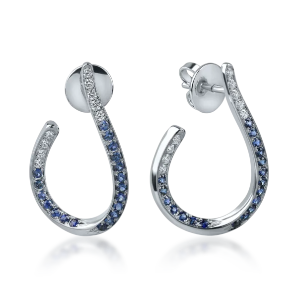 Cercei din aur alb cu safire de 0.8ct si diamante de 0.3ct