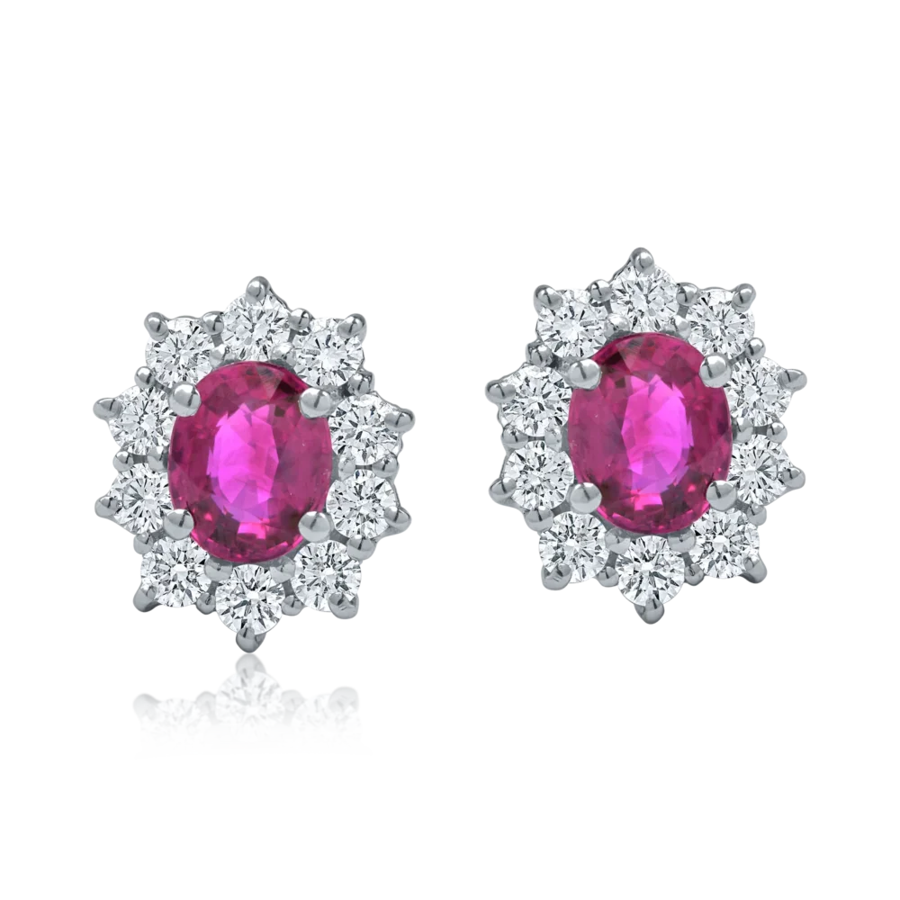 Cercei din aur alb cu rubine ovale de 1.37ct si diamante de 0.65ct - imagine 2