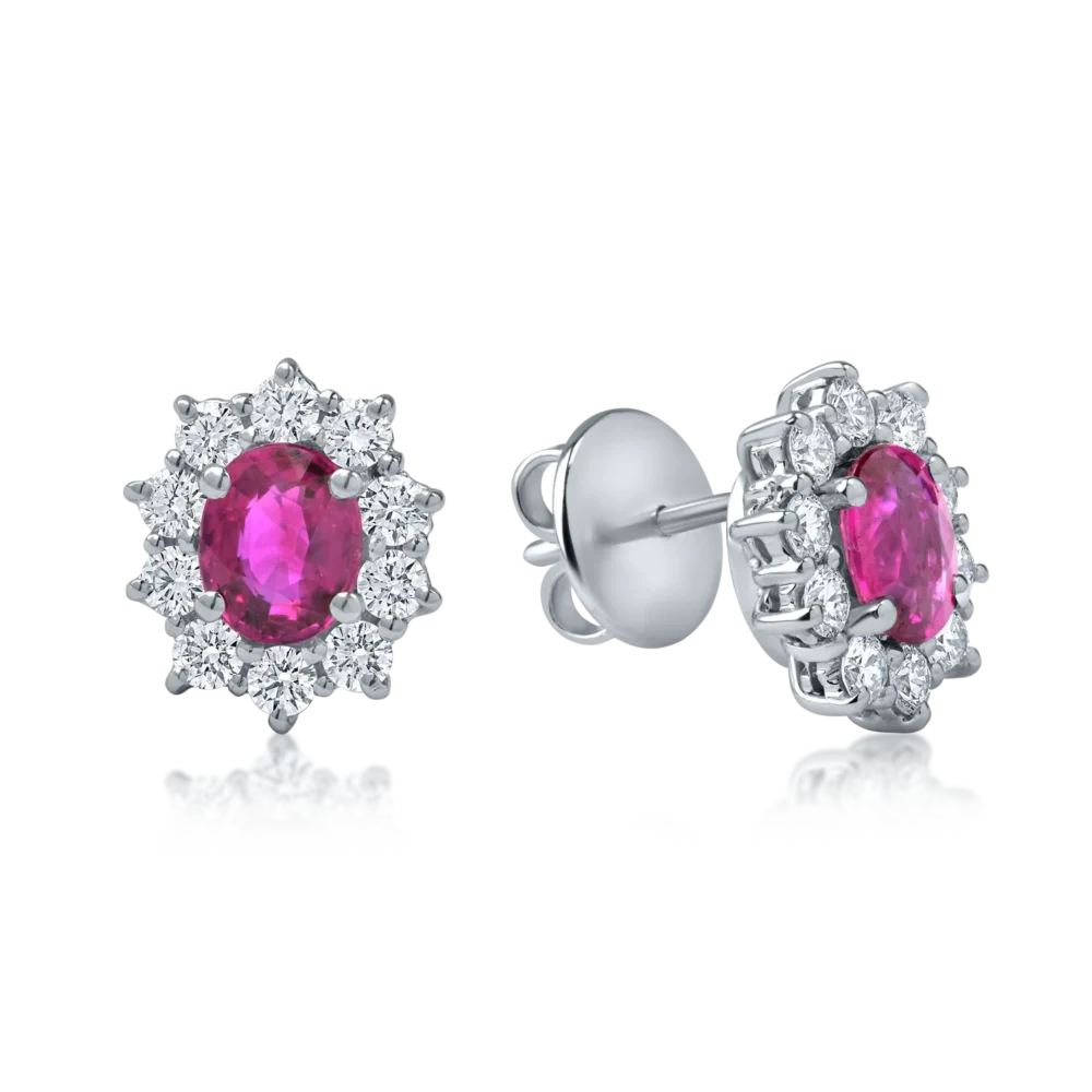 Cercei din aur alb cu rubine ovale de 1.37ct si diamante de 0.65ct