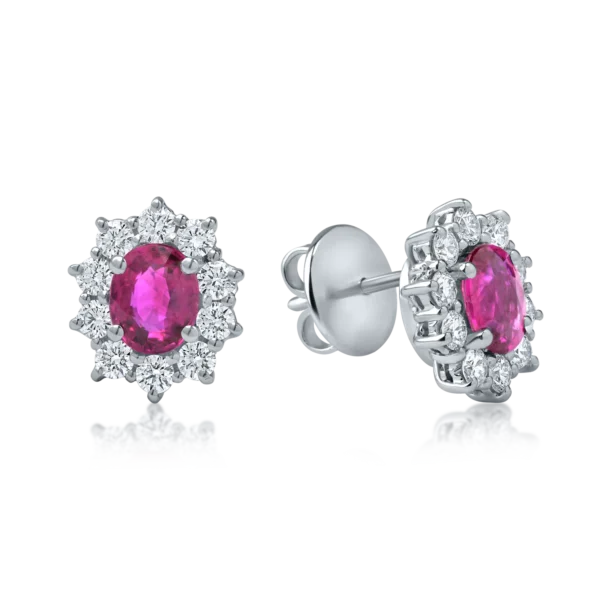 Cercei din aur alb cu rubine ovale de 1.37ct si diamante de 0.65ct