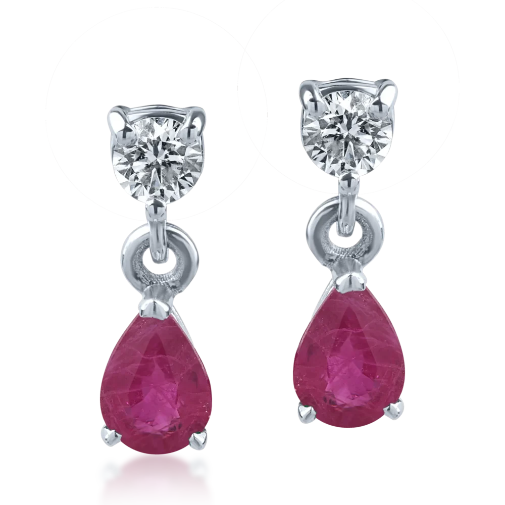 Cercei din aur alb cu rubine pear de 0.8ct si diamante de 0.2ct - imagine 2
