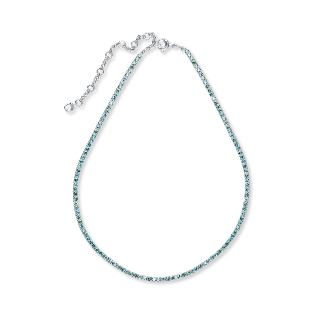 Colier tennis din aur alb cu diamante albastre de 6.65ct