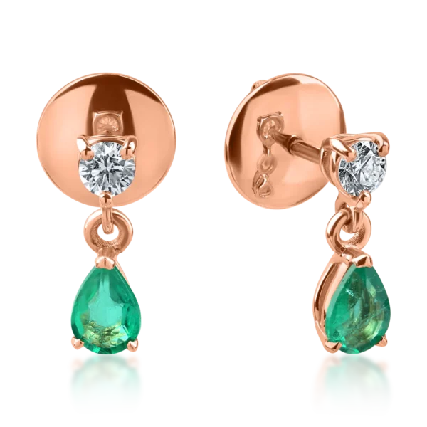 Cercei din aur roz cu smaralde pear de 0.5ct si diamante de 0.2ct