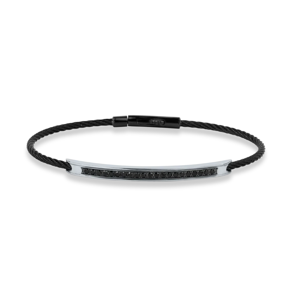 Bratara din aur alb si otel cu diamante negre de 0.28ct pentru barbati