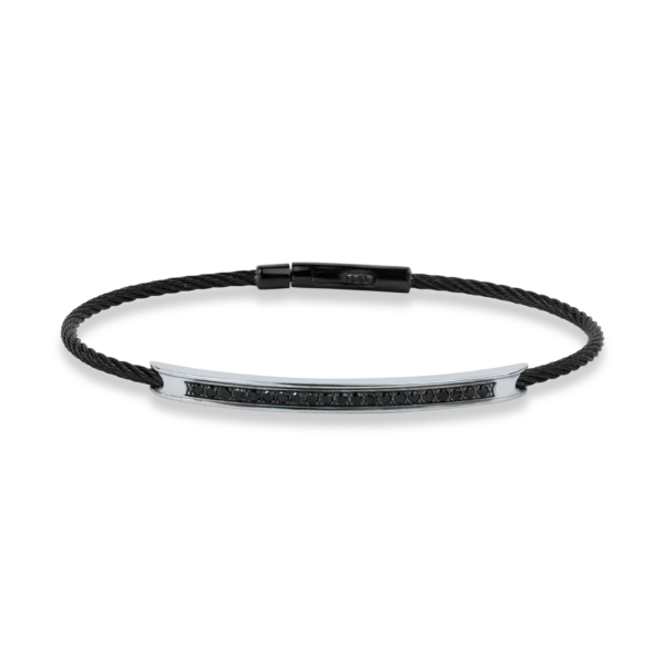 Bratara din aur alb si otel cu diamante negre de 0.28ct pentru barbati