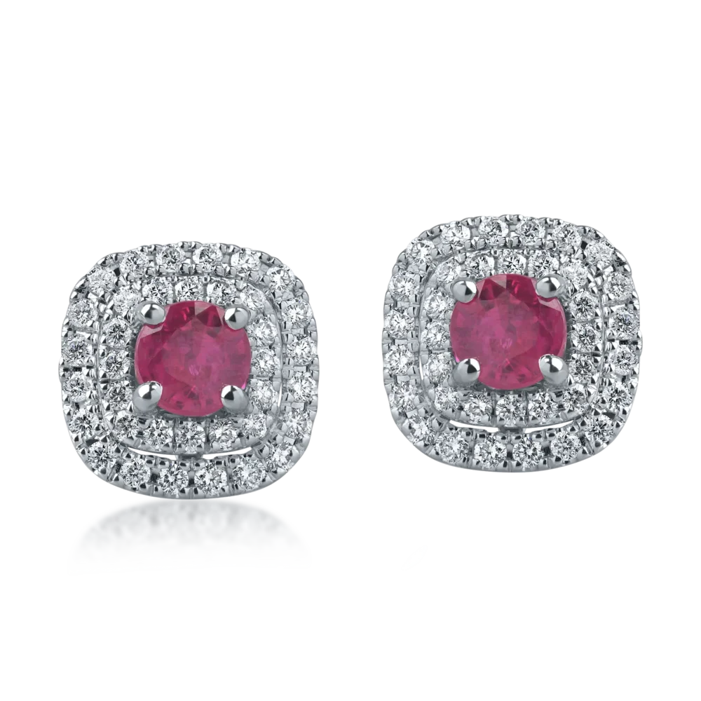 Cercei din aur alb cu rubine de 1.2ct si diamante de 0.67ct - imagine 2