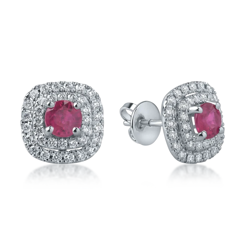 Cercei din aur alb cu rubine de 1.2ct si diamante de 0.67ct