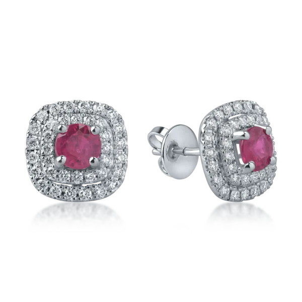 Cercei din aur alb cu rubine de 1.2ct si diamante de 0.67ct