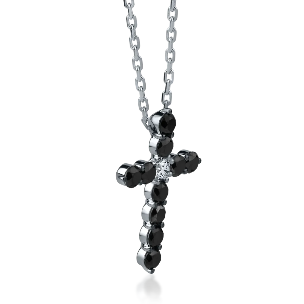 Lant cu pandantiv cruce din aur alb cu diamante negre si incolore de 4.23ct - imagine 2